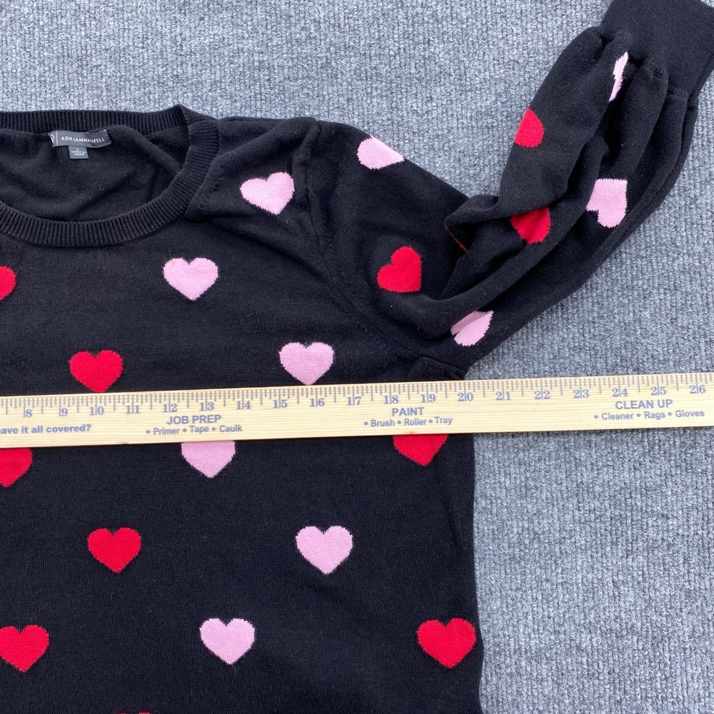 Adrianna Papell Heart Sweater Womens Large Black Pink Red Knit Pullover Romantic - Picture 5 of 9